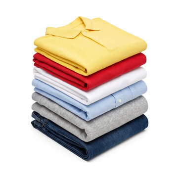 Neatly folded stack of colorful apparel for everyday use