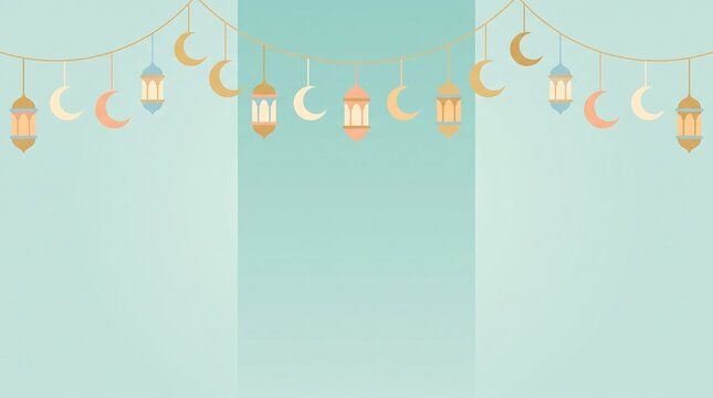 Ramadan lanterns and crescent moons form a decorative vector illustration