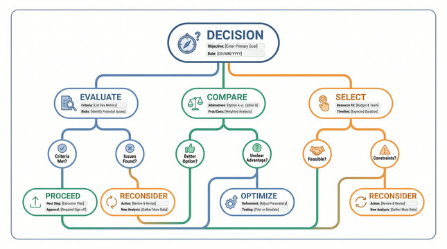 Hand drawn organizational chart showing decision making process for building buying or renting a home property