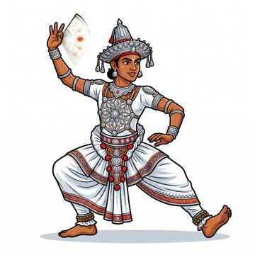 Kandyan Dance Foot Stance Pahura Cartoon - Traditional Sri Lankan Ves Dancer Foot Position Illustration. Character in a classic Kandyan dance 'Pahura' foot stance, highlighting the specific heel-and-t