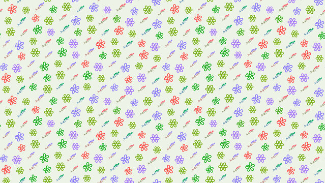 Seamless pattern of colorful stylized flowers and sprigs