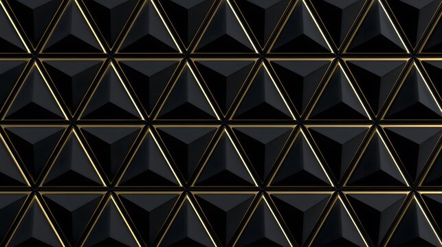 Matte black geometric pyramid pattern with gold rim highlights