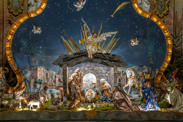 Fototapeta premium Traditional Nativity scene depicting birth of Jesus Christ