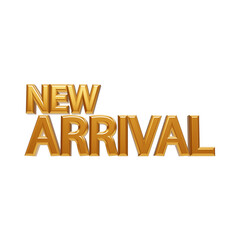 Metallic 3D golden text typography rendering of the phrase new arrival isolated on a solid black background isolated on a transparent background © Design With AI