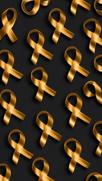Golden ribbon loops on matte black surface tileable pattern