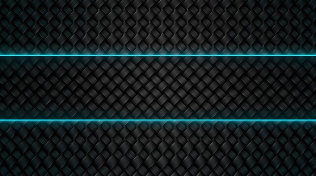 Carbon fiber weave pattern with horizontal cyan neon light lines
