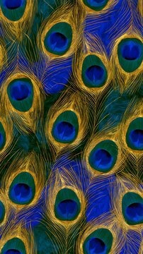 Golden peacock feather pattern on blue and green background