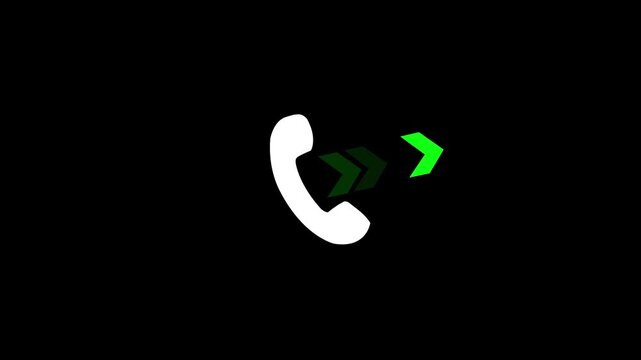 Smart phone call ring with arrow icon animation with isolated black background. Incoming call ring icon 4k video.. 