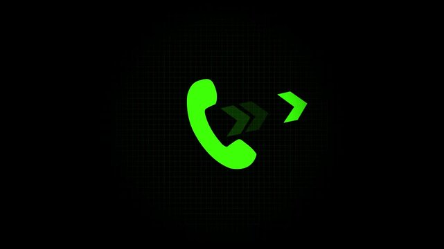 Smart phone call ring with arrow icon animation with isolated black background. Incoming call ring icon 4k video.. 