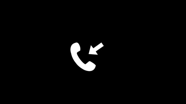 Smart phone call ring with arrow icon animation with isolated black background. Incoming call ring icon 4k video.