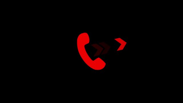 Smart phone call ring with arrow icon animation with isolated black background. Incoming call ring icon 4k video.