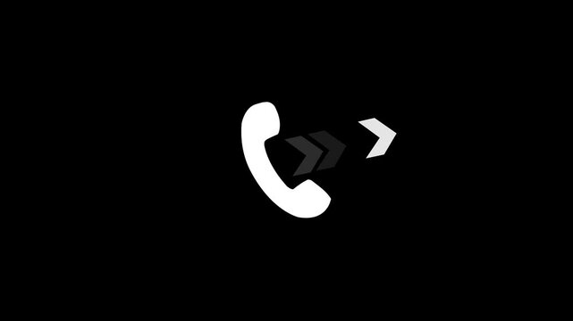 Smart phone call ring with arrow icon animation with isolated black background. Incoming call ring icon 4k video.
