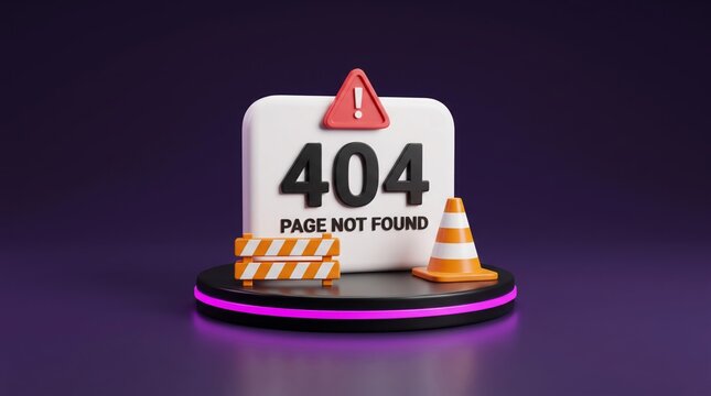 Digital error message icon showing four hundred four page not found with warning symbols and construction barriers
