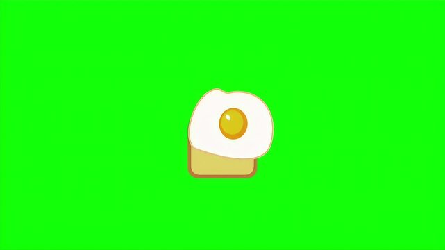 Animated fried egg falling onto buttered toast against a green screen background