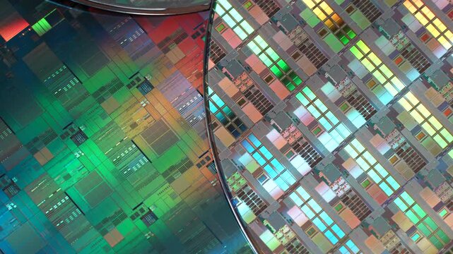 Silicon wafer for manufacturing semiconductor of integrated circuit.Electronic circuit designs have been built onto the wafers using micromaching including photolithography