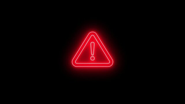 Warning triangle neon icon. glowing red alert symbol. caution sign for safety