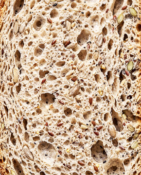 Slice of multigrain sourdough bread with seeds and grains
