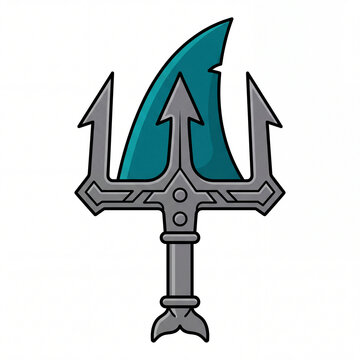 Shark fin stylized as a trident spear weapon mascot logo