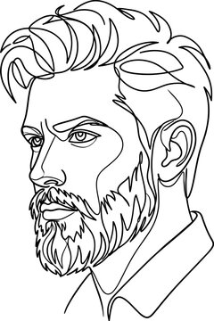 Continuous line drawing of a handsome man with a beard.