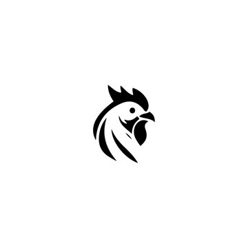 Black silhouette of a rooster head icon graphic element isolated on white background with chicken silhouette bird vector farm animal poultry icon