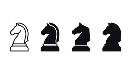 Set of four different chess knight icons isolated on a plain background © abdur