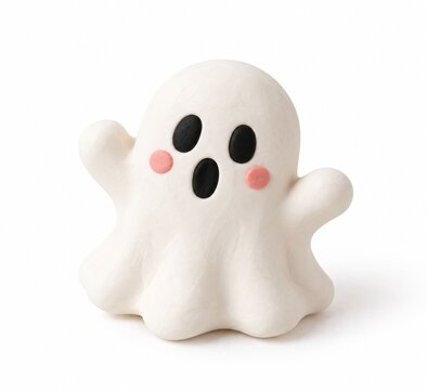 Cute spooky Halloween ghost clay figurine isolated on white