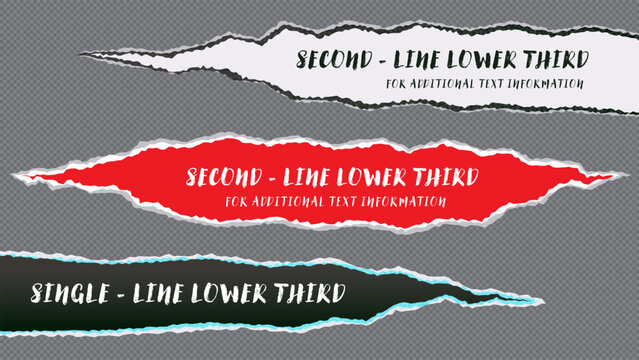 Set of lower third or television news bar design with torn paper template.