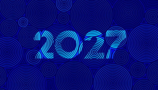"Happy New Year 2027" text design with a continuous looping line style on a blue background.