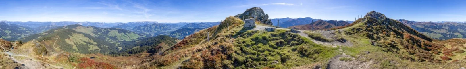 360 degree Panorama image of the Feldalphorn Mountain peak in Tyrol, Austria, with surrounding tyrolean mountains. © Andreas Prott
