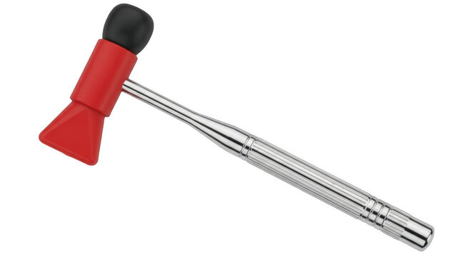 Medical reflex hammer with red rubber head isolated on a transparent