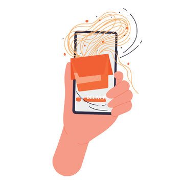Phone in hand tracking order app. Order delivery service, mobile shopping vector illustration