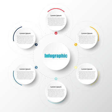 A simple, user-friendly infographic suitable for presenting workflow steps or explaining various details; it covers a total of 6 topics.