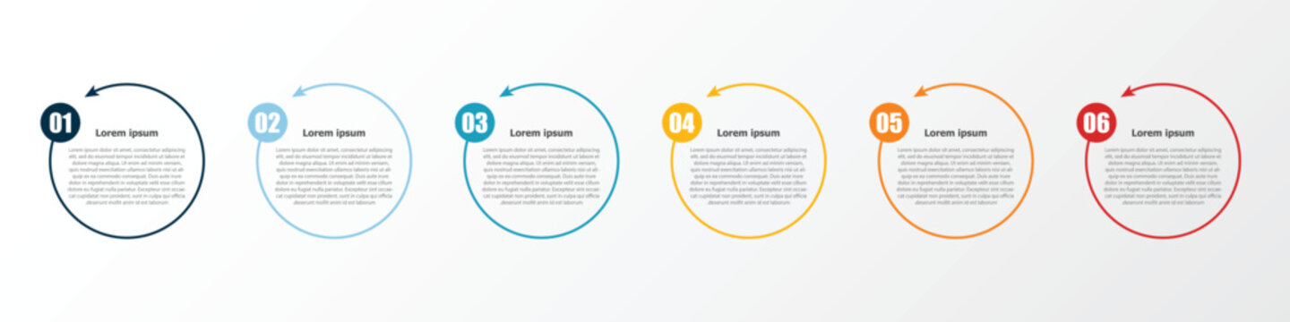 A simple, user-friendly infographic suitable for presenting workflow steps or explaining various details; it covers a total of 6 topics.