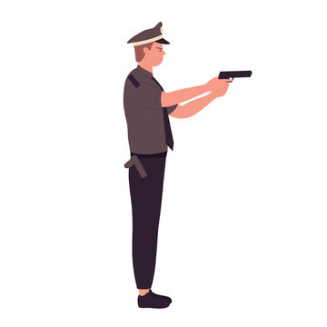 Policeman in shooting position. Police officer with weapon vector illustration
