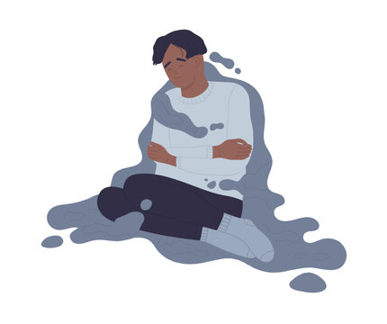 Post traumatic stress problem. Mental disease, frustrated and anxious person vector illustration