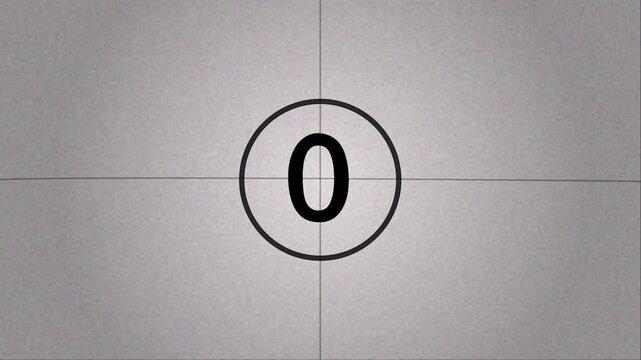 Old Film Countdown Timer with Vintage Grain and Retro Cinema Leader