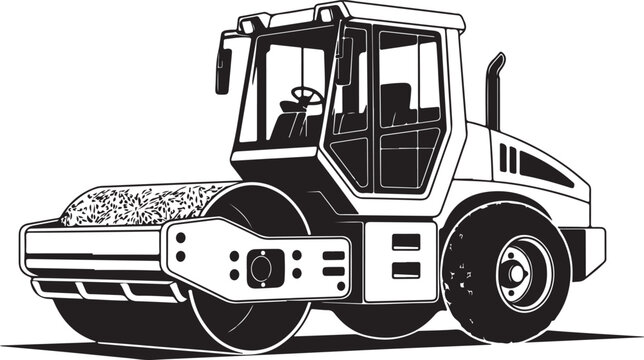 Industrial road roller compactor silhouette for civil engineering and construction site projects.