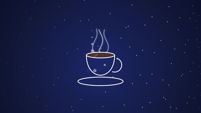 Glowing Hot Tea Cup Line Art Motion Graphic with Steaming Vapor in Night Sky