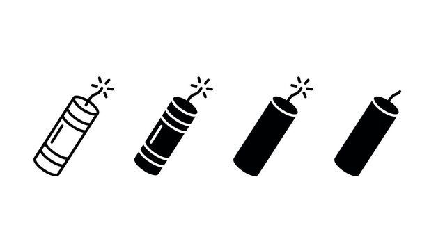 Set of four dynamite stick icons with burning fuses for demolition and explosive concepts