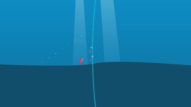 Underwater motion graphic animation featuring swimming sea turtles and tiny yellow fishes in blue ocean clip