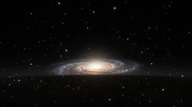 Spiral galaxy rotating in deep space with glowing stars surrounding the magnificent celestial formation during cosmic motion video