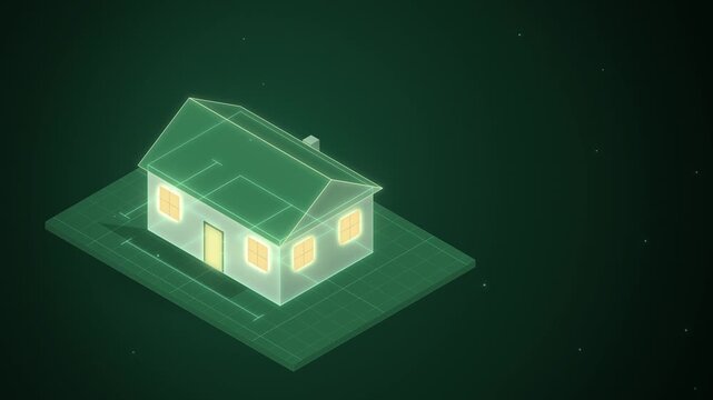 Isometric green blueprint plan lines forming a house seamless loop