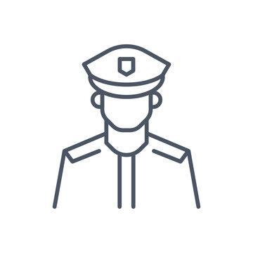 A minimalist line art illustration of a police officer in a flat design style