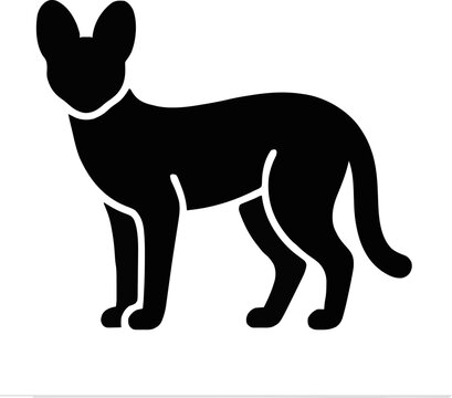 Minimalist black silhouette of a standing cat, simple vector icon of a feline pet