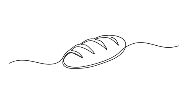 Simple continuous line drawing of a loaf of crusty bread with line art black white food art food illustration