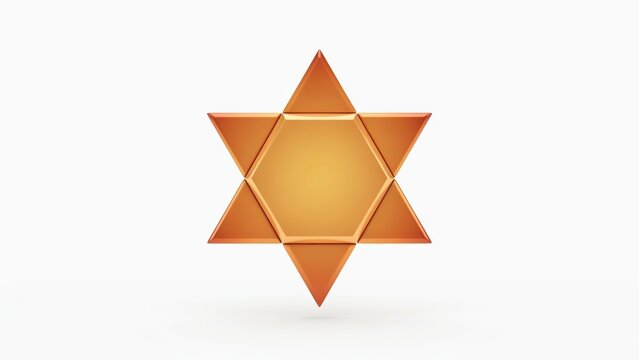 Golden Star of David, 3D metallic Jewish symbol isolated on white background, shiny bronze hexagram emblem for religious design
