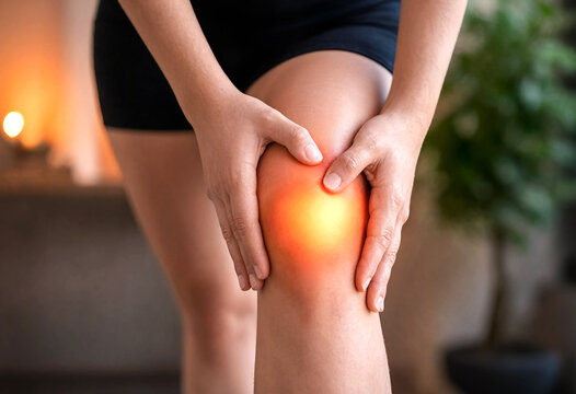Person holding knee experiencing visible joint pain and inflammation