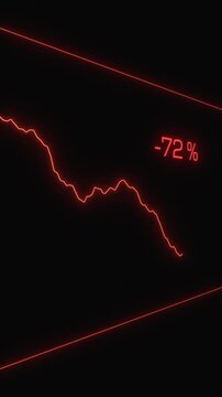 Falling graph, chart moving down, stock market crash, minus hundred percent, loss, high risk. Bear market, economic depression, crisis, problems, weak business. 