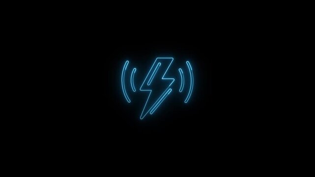 Blue neon wireless charging icon pulsing on a black background