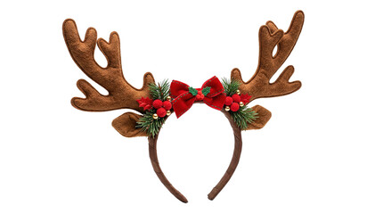 Festive antler headband with red bow and evergreen decorations © Ira